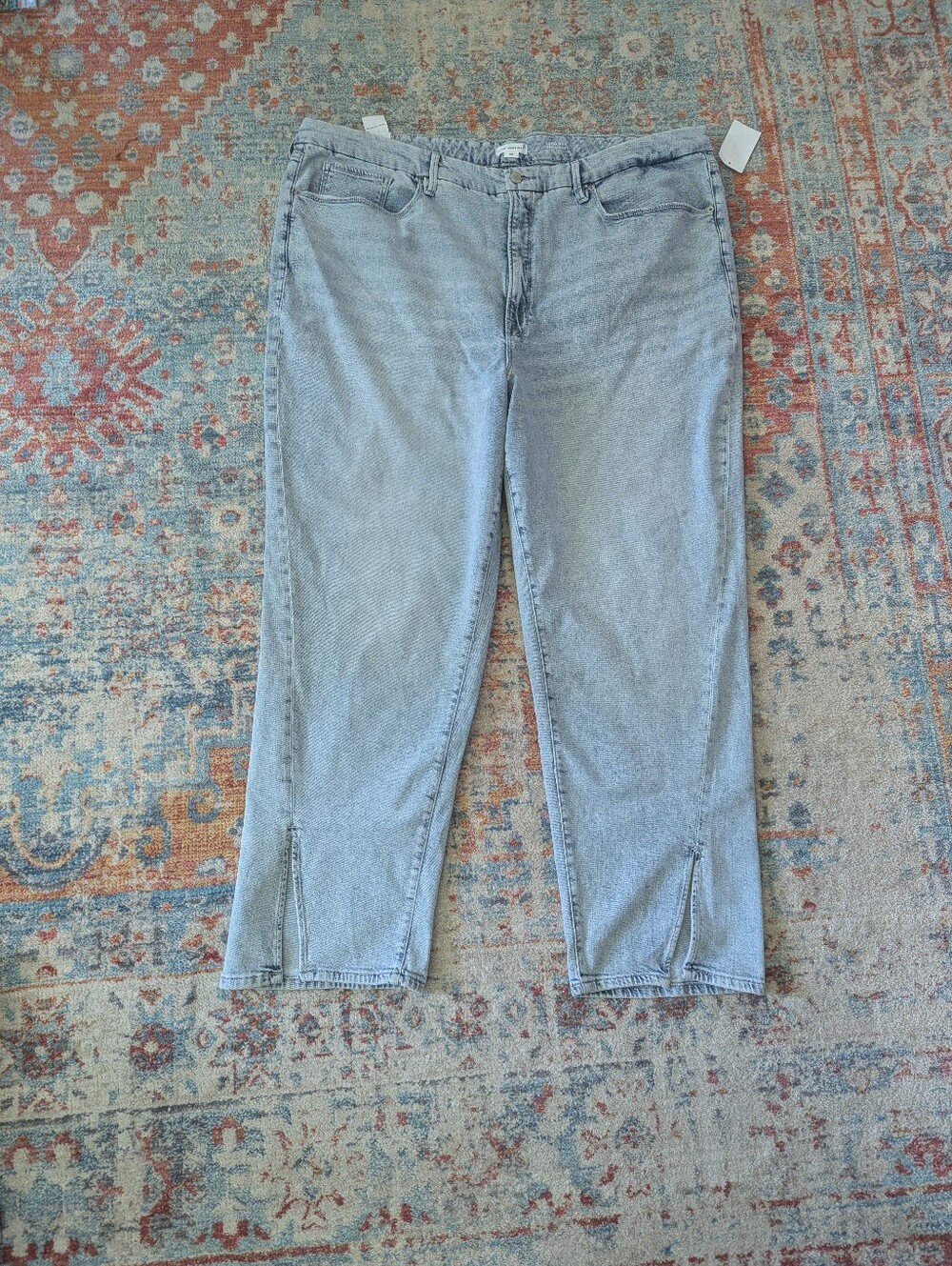 NEW GOOD AMERICAN Wmns Plus Size 28 Good Boy Straight Super High Rise Jeans Slit